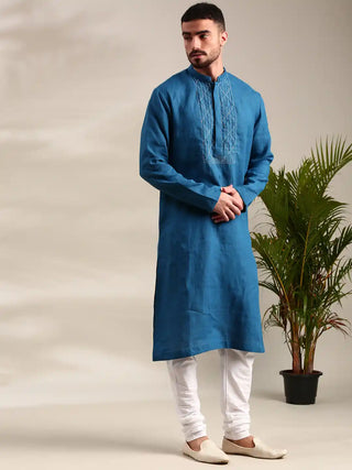 Blue linen kurta and churidar