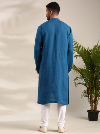 Blue linen kurta and churidar