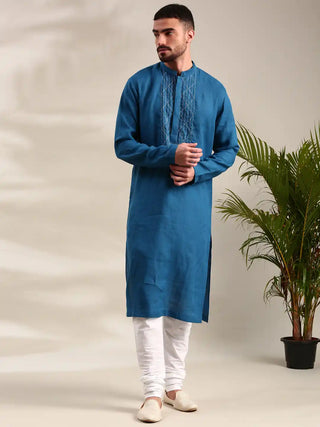 Blue linen kurta and churidar