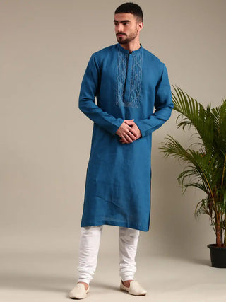 Blue linen kurta and churidar