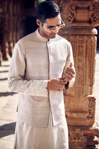 Ivory iconic wing pocket bandi and kurta set