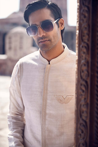 Ivory textured bandi jacket and kurta set