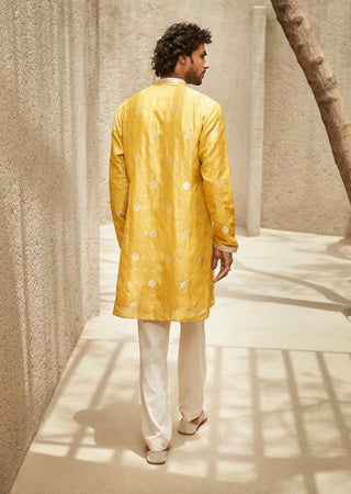 Yellow handcrafted heritage kurta and pants