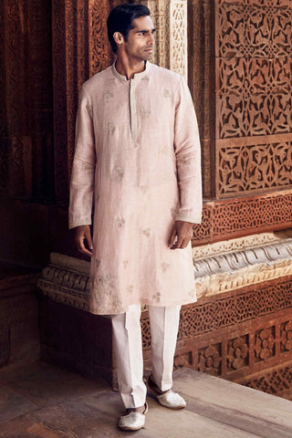 Blush pink patti linen kurta and pants