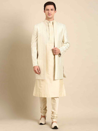 Ivory chanderi silk long open jacket