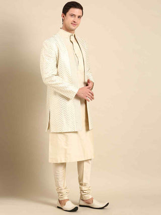 Ivory chanderi silk long open jacket