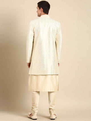 Ivory chanderi silk long open jacket