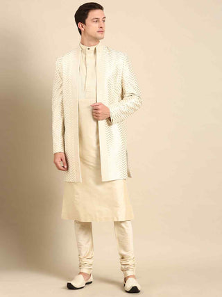 Ivory chanderi silk long open jacket