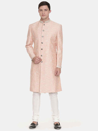 Pink chanderi embroidered sherwani