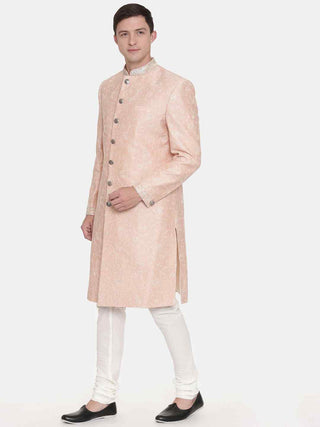 Pink chanderi embroidered sherwani