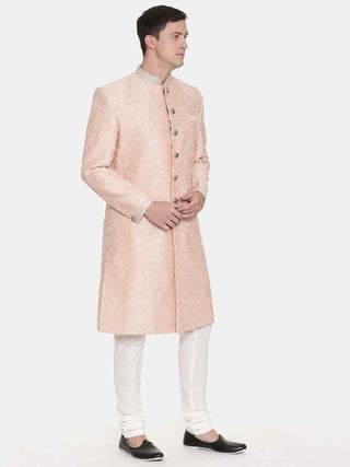 Pink chanderi embroidered sherwani