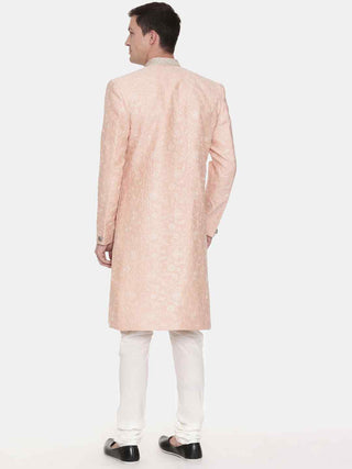 Pink chanderi embroidered sherwani