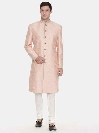 Pink chanderi embroidered sherwani