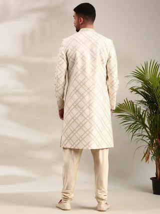 Ivory chanderi embroidered sherwani and churidar