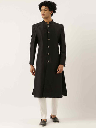 Black classic cut away sherwani