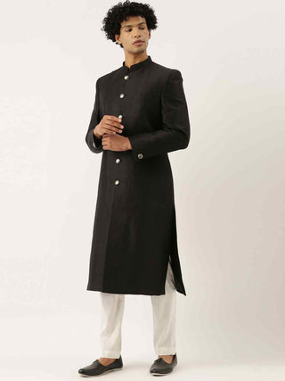 Black classic cut away sherwani