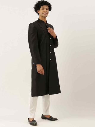 Black classic cut away sherwani