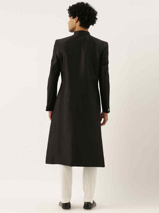 Black classic cut away sherwani