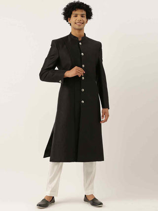 Black classic cut away sherwani