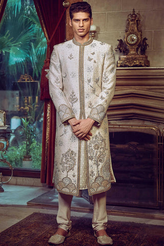 Ivory aurum ekru tree of life lost in time sherwani