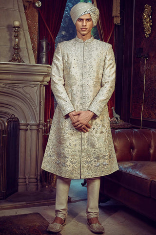 Beige wanderlust lost in time sherwani