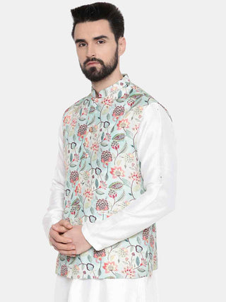 Green muslin silk nehru jacket