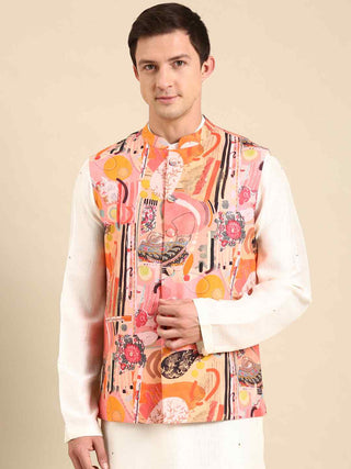 Pink orange digital print waist coat