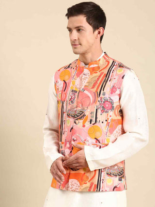 Pink orange digital print waist coat