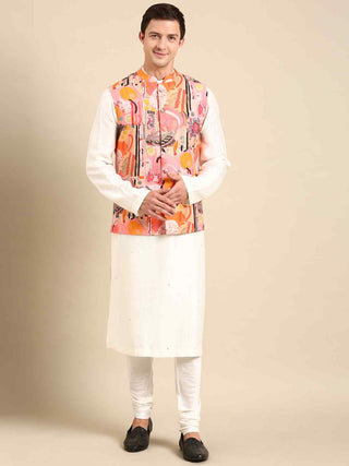 Pink orange digital print waist coat