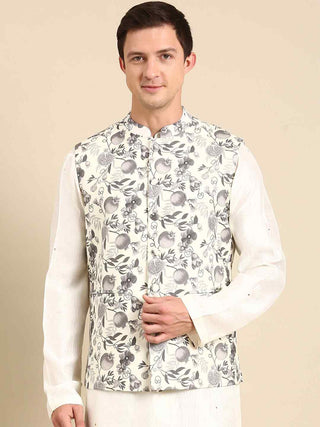 Grey cream printed waistcoat jacket