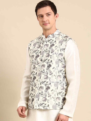 Grey cream printed waistcoat jacket