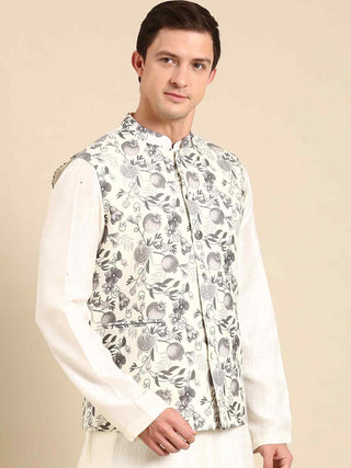 Grey cream printed waistcoat jacket