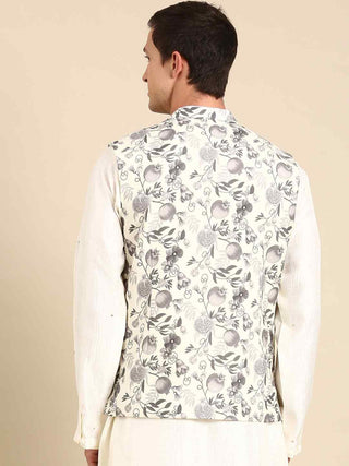 Grey cream printed waistcoat jacket