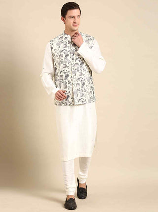 Grey cream printed waistcoat jacket