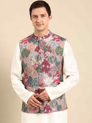 Salmon pink printed waistcoat jacket