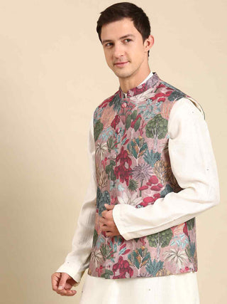 Salmon pink printed waistcoat jacket