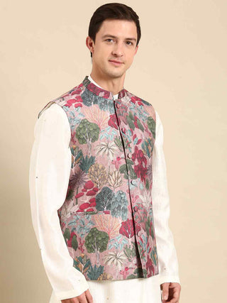 Salmon pink printed waistcoat jacket