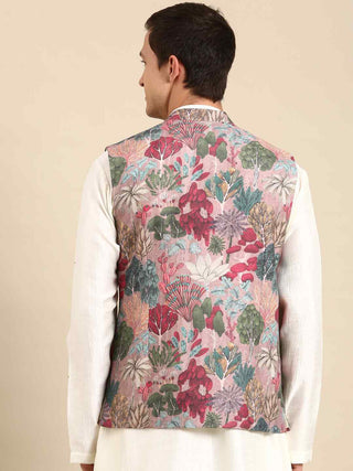 Salmon pink printed waistcoat jacket