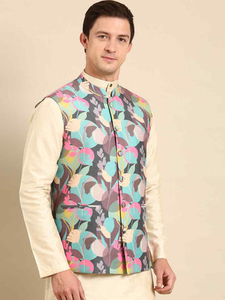 Sapphire blue printed waistcoat jacket