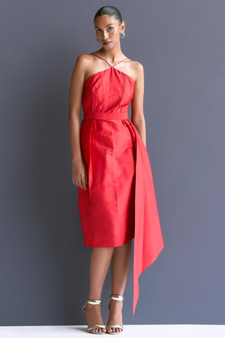 Red column reim dress