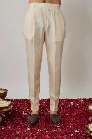 Yellow shawl collar, mirror embroidered jacket with kurta and ivory pants