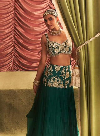 Sonal emerald green embellished choli and lehenga