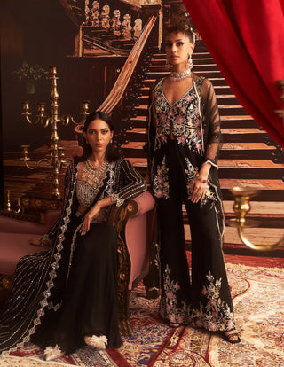 Laila black peplum top, pants and dupatta