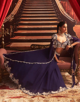 Guddi purple embellished choli, cape and lehenga