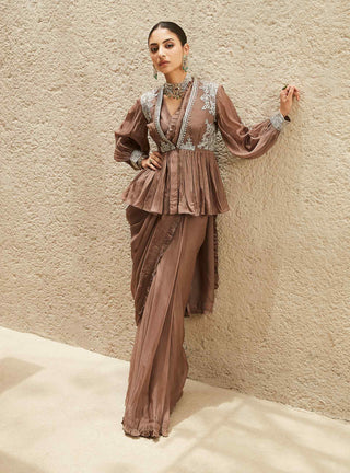 Brown millennial draped saree set