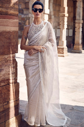 Ivory matsya tissue saree set