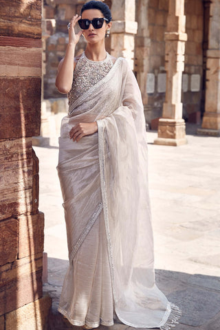 Ivory matsya tissue saree set