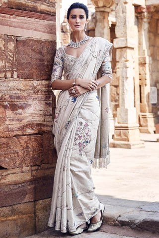 Beige shikargah saree set