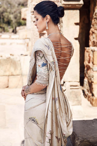 Beige shikargah saree set