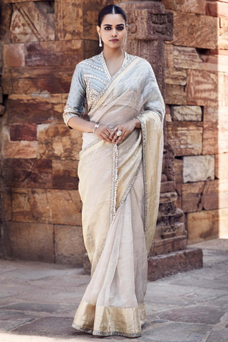 Aquamarine aurum tissue saree set